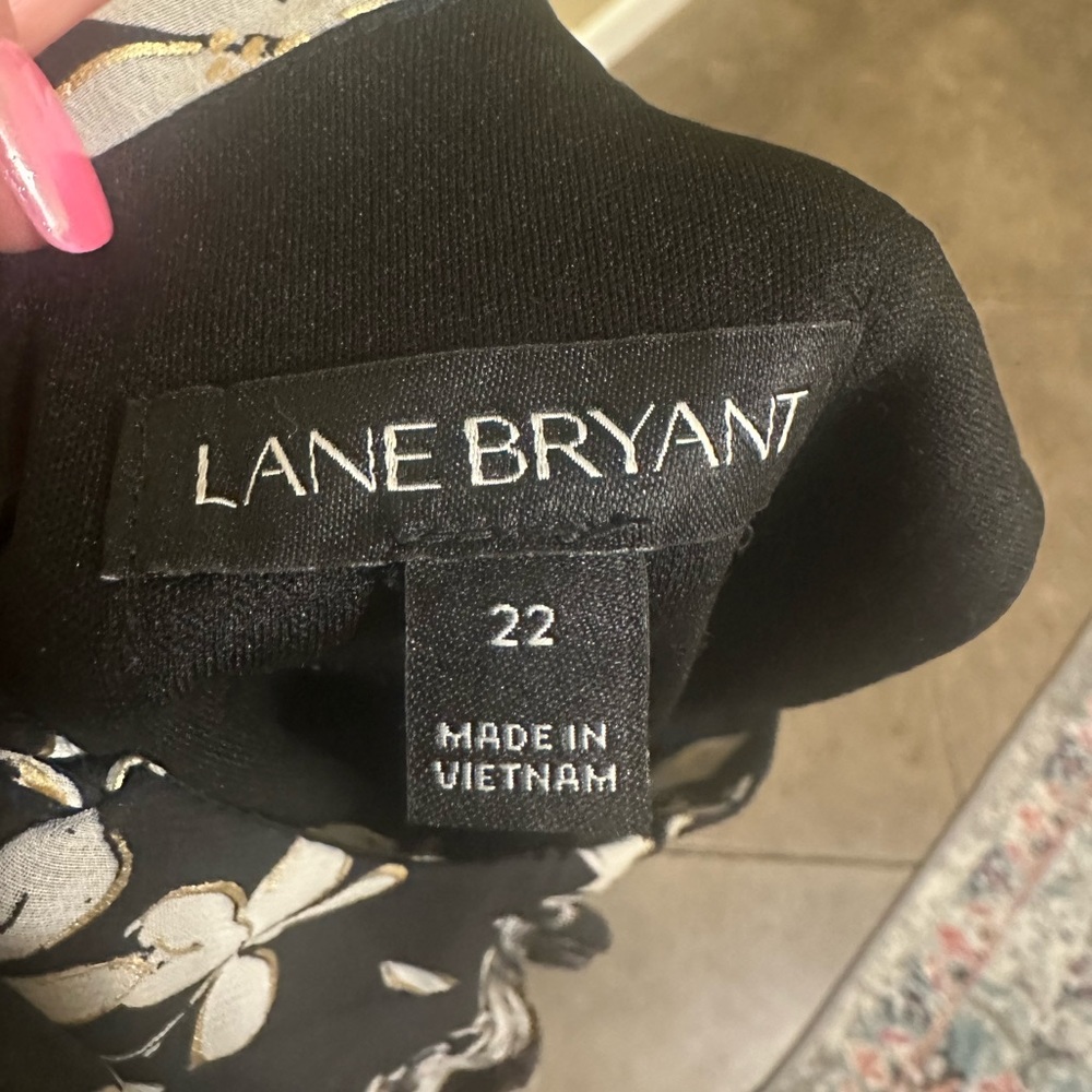 Lane Bryant Women's Size 22 Black Floral, Sleeveless, Lined Dress, Mock Neck Tie